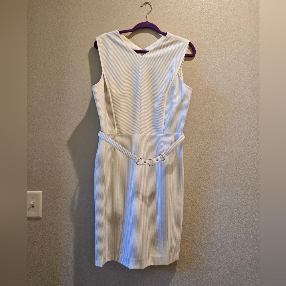 ANTONIO MELANI Cream Belted Midi Dress Sz 14